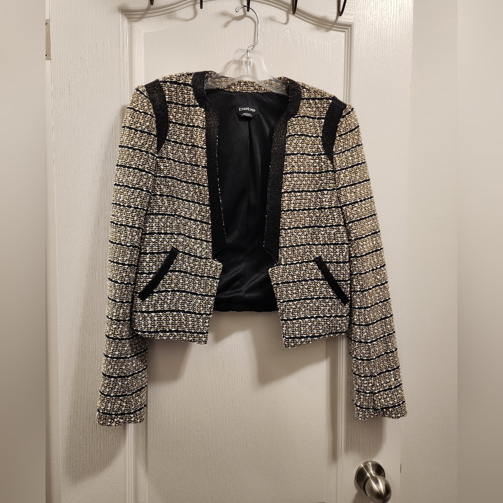 Bebe Black and Gold Textured Blazer